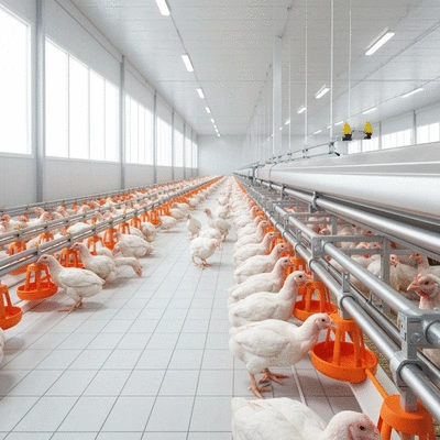 Modern poultry farm with automated feeding system